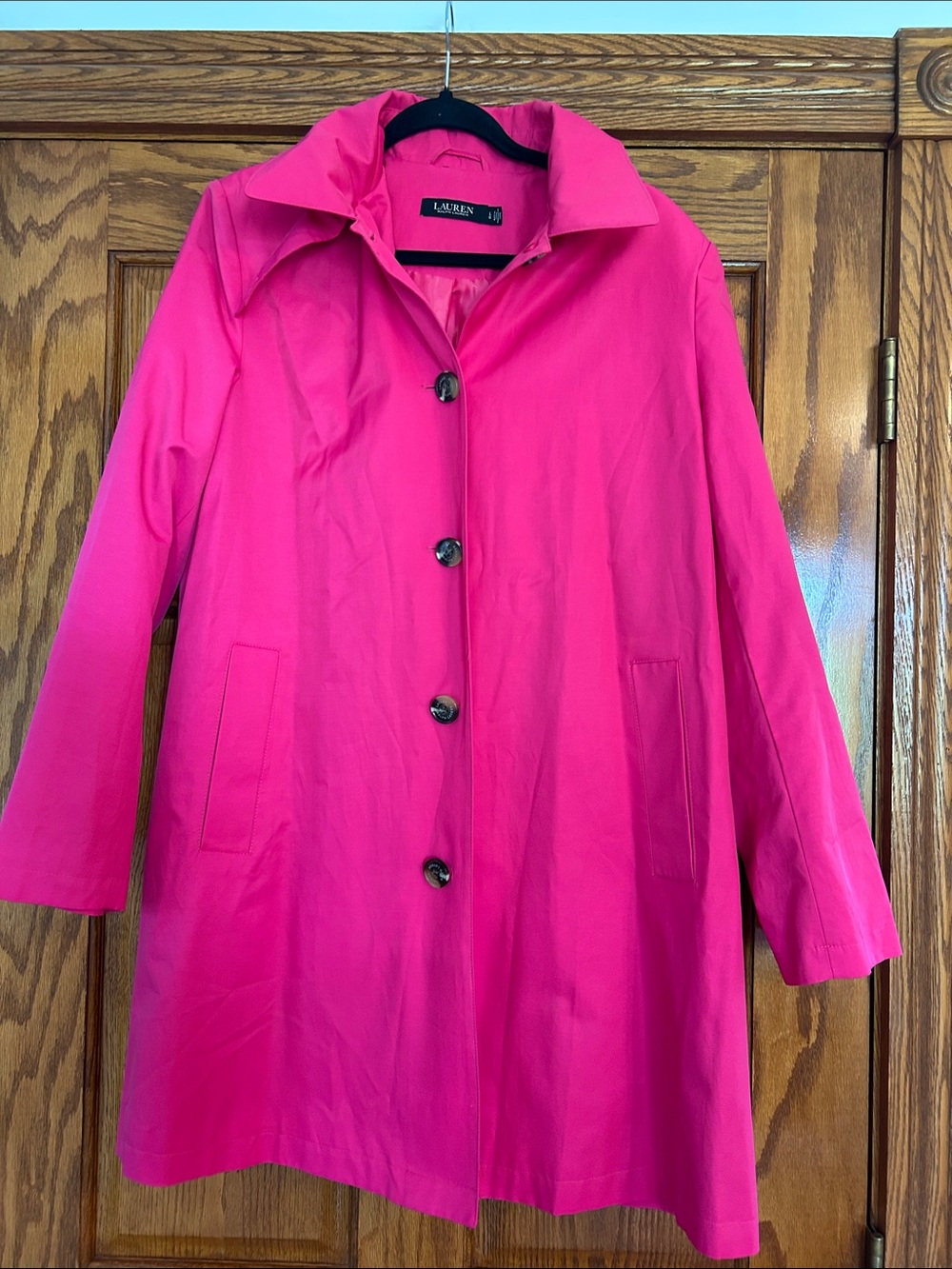 Lauren Ralph Lauren Hot Pink Single-Breasted Hooded Trench Coat